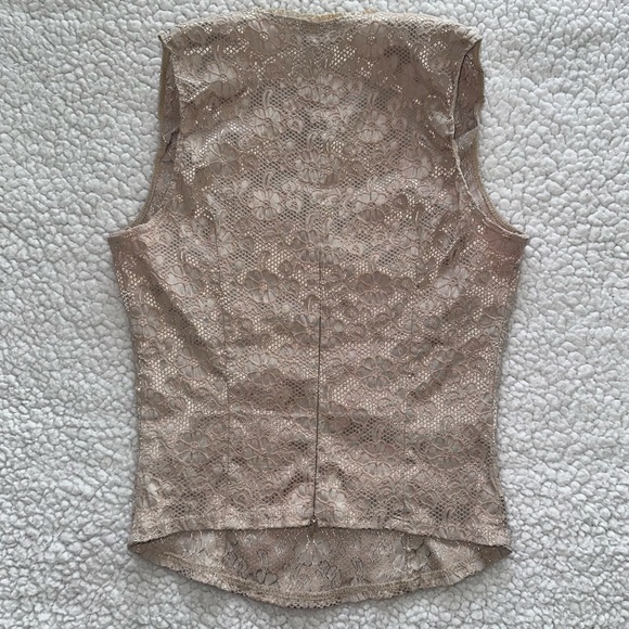 VTG Y2K coquette corset bow tank top floral gold lace top stretchy fairy core L - Picture 6 of 15